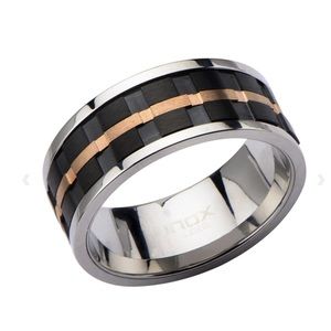 Silver Stainless Steel Ridged Stripe Spinner Ring